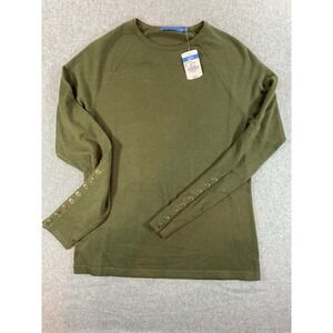 J.McLaughlin 'Jamey' Sweater Green Crew Neck Button Trim Sleeve  Cotton S #471